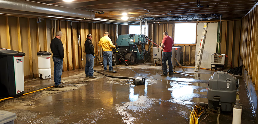Cleaning Sewage From Basement Floor in North Metro